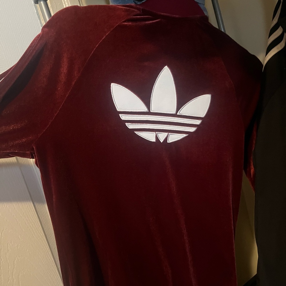 velvet burgundy adidas zip up